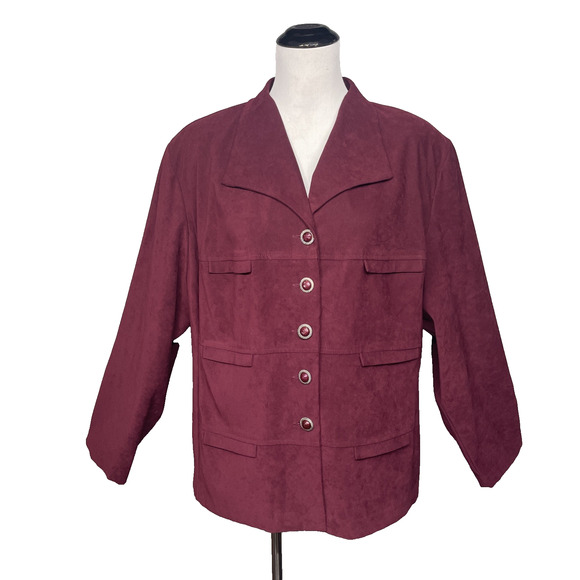 R&K Originals Jackets & Blazers - RK Originals Faux Suede Blazer Jacket Burgundy Red Plus Size 20 Y2K Career Chic